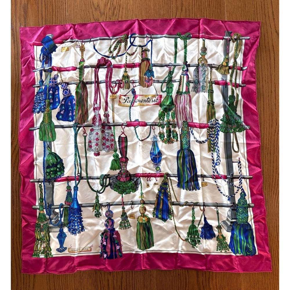 Vintage Hermes Pink Passementerie silk scarf